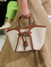 Vintage Bamboo Handle Genuine Leather Bucket Bag, Large Basket-style Commuter Tote Bag