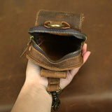 Vintage Crazy Horse Leather Waist Bag – Genuine Cowhide Belt Pouch, Multifunction 7-Inch Phone Holster Bag, Retro Crossbody Fanny Pack for Men