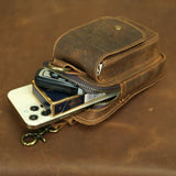 Vintage Crazy Horse Leather Waist Bag – Genuine Cowhide Belt Pouch, Multifunction 7-Inch Phone Holster Bag, Retro Crossbody Fanny Pack for Men