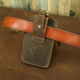 Vintage Crazy Horse Leather Waist Bag – Genuine Cowhide Belt Pouch, Multifunction 7-Inch Phone Holster Bag, Retro Crossbody Fanny Pack for Men