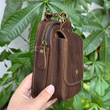 Vintage Crazy Horse Leather Waist Bag – Genuine Cowhide Belt Pouch, Multifunction 7-Inch Phone Holster Bag, Retro Crossbody Fanny Pack for Men