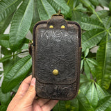 Vintage Crazy Horse Leather Waist Bag – Genuine Cowhide Belt Pouch, Multifunction 7-Inch Phone Holster Bag, Retro Crossbody Fanny Pack for Men