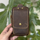 Vintage Crazy Horse Leather Waist Bag – Genuine Cowhide Belt Pouch, Multifunction 7-Inch Phone Holster Bag, Retro Crossbody Fanny Pack for Men