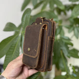 Vintage Crazy Horse Leather Waist Bag – Genuine Cowhide Belt Pouch, Multifunction 7-Inch Phone Holster Bag, Retro Crossbody Fanny Pack for Men