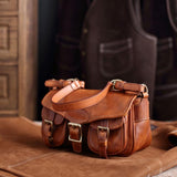 Vintage Distressed Leather Saddle Bag | Unisex Crossbody Shoulder Bag | Full Grain Cowhide Handbag