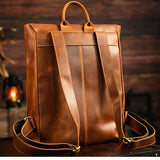 Vintage Full Grain Leather Backpack, Handmade Rustic Laptop Rucksack for Men or Women | 17" Laptop Travel Bag