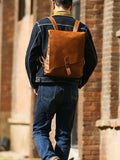 Vintage Full Grain Leather Backpack, Handmade Rustic Laptop Rucksack for Men or Women | 17" Laptop Travel Bag
