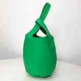 Vintage Leather Knot-Handle Bucket Bag | Handmade Soft Cowhide Mini Handbag
