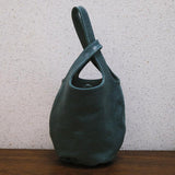 Vintage Leather Knot-Handle Bucket Bag | Handmade Soft Cowhide Mini Handbag