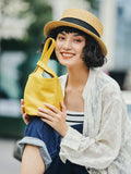 Vintage Leather Knot-Handle Bucket Bag | Handmade Soft Cowhide Mini Handbag