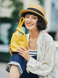 Vintage Leather Knot-Handle Bucket Bag | Handmade Soft Cowhide Mini Handbag