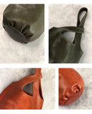 Vintage Leather Knot-Handle Bucket Bag | Handmade Soft Cowhide Mini Handbag