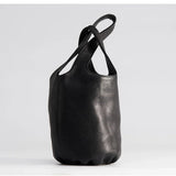 Vintage Leather Knot-Handle Bucket Bag | Handmade Soft Cowhide Mini Handbag