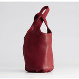 Vintage Leather Knot-Handle Bucket Bag | Handmade Soft Cowhide Mini Handbag