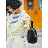 Vintage Leather Knot-Handle Bucket Bag | Handmade Soft Cowhide Mini Handbag