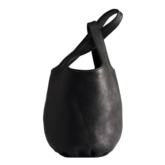 Vintage Leather Knot-Handle Bucket Bag | Handmade Soft Cowhide Mini Handbag