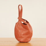 Vintage Leather Knot-Handle Bucket Bag | Handmade Soft Cowhide Mini Handbag