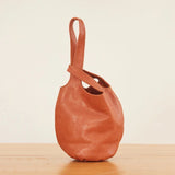 Vintage Leather Knot-Handle Bucket Bag | Handmade Soft Cowhide Mini Handbag
