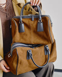 Vintage Suede Boston Bag for Women | Maillard-Tone Pillow Handbag with Detachable Strap | Niche Handcrafted Commuter Crossbody Bag