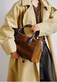 Vintage Suede Boston Bag for Women | Maillard-Tone Pillow Handbag with Detachable Strap | Niche Handcrafted Commuter Crossbody Bag