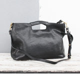 Women's Full Grain Leather Slouchy Tote Bag - Handmade Black Hobo Shoulder & Crossbody with Pouch