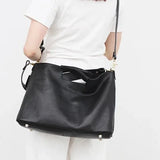 Women's Full Grain Leather Slouchy Tote Bag - Handmade Black Hobo Shoulder & Crossbody with Pouch