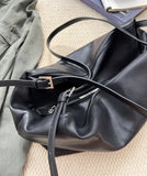 Women’s Soft Cowhide Leather Crossbody Bag, Large Bowling Bag, Slouchy Boho Tote for Everyday Use
