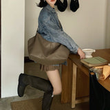 Women’s Soft Cowhide Leather Crossbody Bag, Large Bowling Bag, Slouchy Boho Tote for Everyday Use