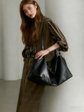 Women’s Soft Cowhide Leather Crossbody Bag, Large Bowling Bag, Slouchy Boho Tote for Everyday Use
