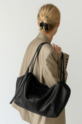 Women’s Soft Cowhide Leather Crossbody Bag, Large Bowling Bag, Slouchy Boho Tote for Everyday Use