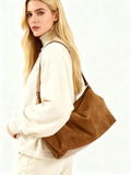 Women’s Soft Suede Leather Crossbody Bag, Large Bowling Bag, Slouchy Boho Tote for Everyday Use