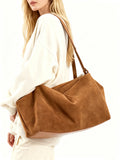 Women’s Soft Suede Leather Crossbody Bag, Large Bowling Bag, Slouchy Boho Tote for Everyday Use