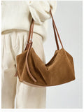 Women’s Soft Suede Leather Crossbody Bag, Large Bowling Bag, Slouchy Boho Tote for Everyday Use
