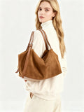 Women’s Soft Suede Leather Crossbody Bag, Large Bowling Bag, Slouchy Boho Tote for Everyday Use