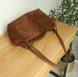 Women’s Soft Suede Leather Crossbody Bag, Large Bowling Bag, Slouchy Boho Tote for Everyday Use