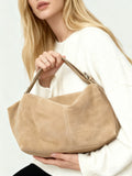 Women’s Soft Suede Leather Crossbody Bag, Large Bowling Bag, Slouchy Boho Tote for Everyday Use