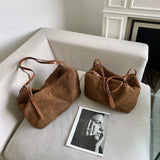 Women’s Soft Suede Leather Crossbody Bag, Large Bowling Bag, Slouchy Boho Tote for Everyday Use