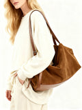 Women’s Soft Suede Leather Crossbody Bag, Large Bowling Bag, Slouchy Boho Tote for Everyday Use