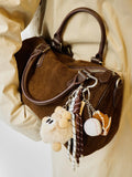 Women's Suede Leather Boston Bag | Large Shoulder & Crossbody Handbag for Fall/Winter | Vintage Commuter Bag