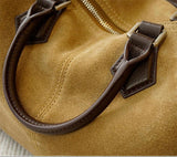 Women's Suede Leather Boston Bag | Large Shoulder & Crossbody Handbag for Fall/Winter | Vintage Commuter Bag