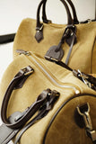 Women's Suede Leather Boston Bag | Large Shoulder & Crossbody Handbag for Fall/Winter | Vintage Commuter Bag