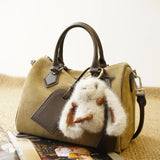 Women's Suede Leather Boston Bag | Large Shoulder & Crossbody Handbag for Fall/Winter | Vintage Commuter Bag
