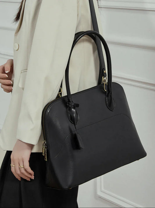 Women's Swift Leather Tote, Handmade Large Professional Commuter Bag with Adjustable Strap, Elegant Cowhide Leather Shell Bowling Shoulder Bag