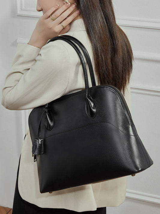 Women's Swift Leather Tote, Handmade Large Professional Commuter Bag with Adjustable Strap, Elegant Cowhide Leather Shell Bowling Shoulder Bag