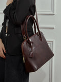 Women's Swift Leather Tote, Handmade Large Professional Commuter Bag with Adjustable Strap, Elegant Cowhide Leather Shell Bowling Shoulder Bag