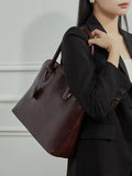 Women's Swift Leather Tote, Handmade Large Professional Commuter Bag with Adjustable Strap, Elegant Cowhide Leather Shell Bowling Shoulder Bag
