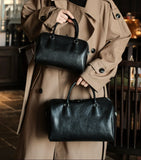 Women's Vegetable-Tanned Cowhide Leather Boston Bag | Vintage Pillow Tote | Top Handle Shoulder Crossbody Handbag in Two Sizes
