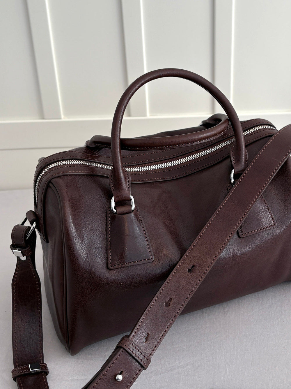 Women's Vegetable-Tanned Cowhide Leather Boston Bag | Vintage Pillow Tote | Top Handle Shoulder Crossbody Handbag in Two Sizes