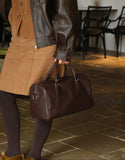 Women's Vegetable-Tanned Cowhide Leather Boston Bag | Vintage Pillow Tote | Top Handle Shoulder Crossbody Handbag in Two Sizes