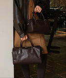 Women's Vegetable-Tanned Cowhide Leather Boston Bag | Vintage Pillow Tote | Top Handle Shoulder Crossbody Handbag in Two Sizes